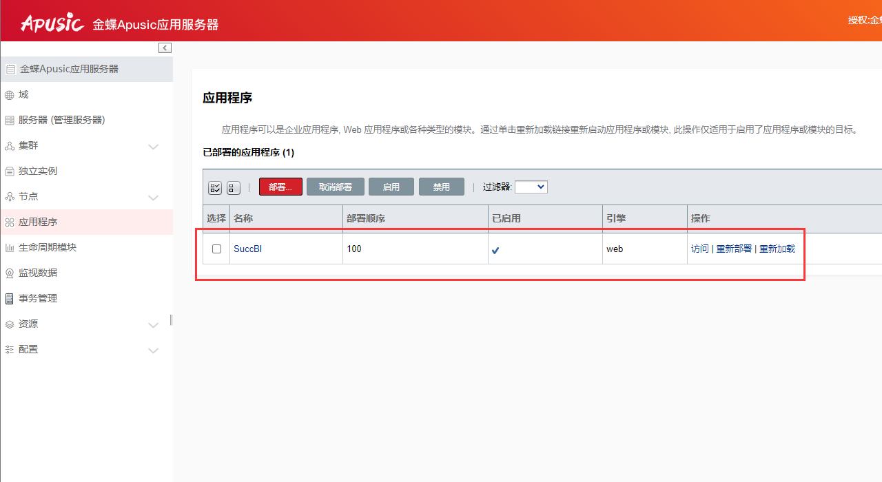完成应用部署