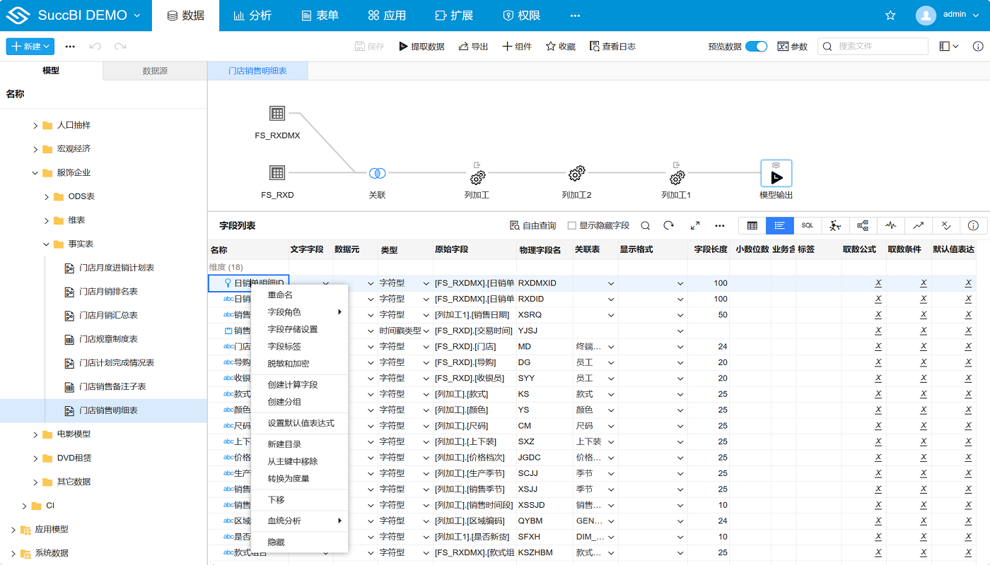 字段列表